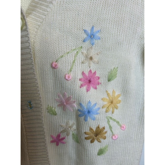 Unbranded Cottage Cream embroidery Cardigan Vintage Handmande - Picture 5 of 8